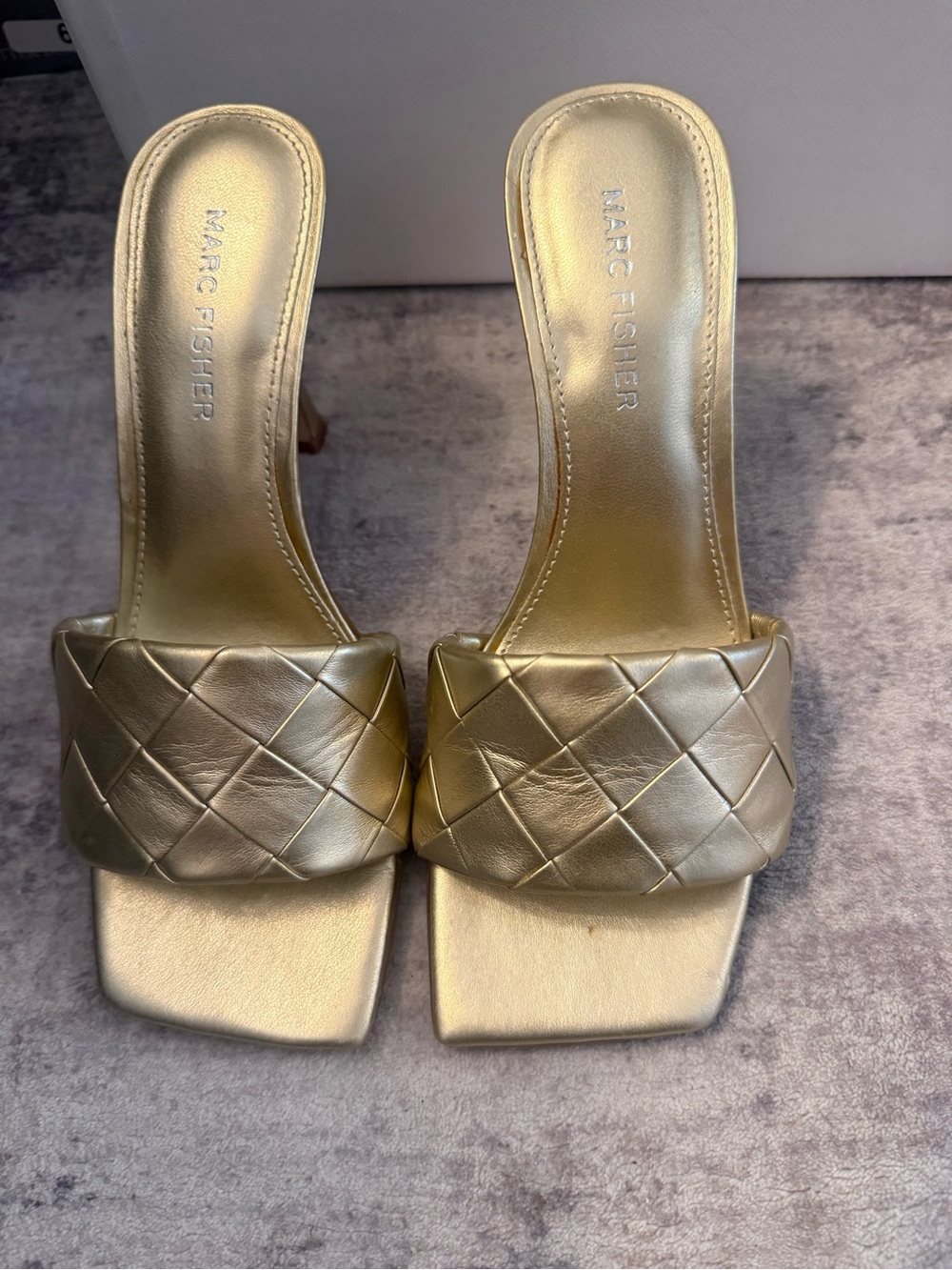 Marc Fisher Metallic Gold Woven Slide Mules